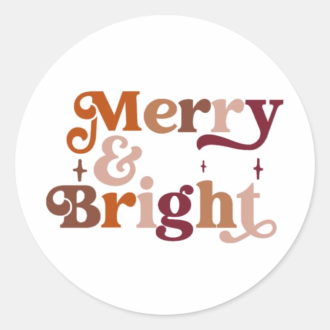 Boho Retro Merry and Bright  Classic Round Sticker (Front)