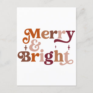 Boho Retro Merry and Bright  Holiday Postcard