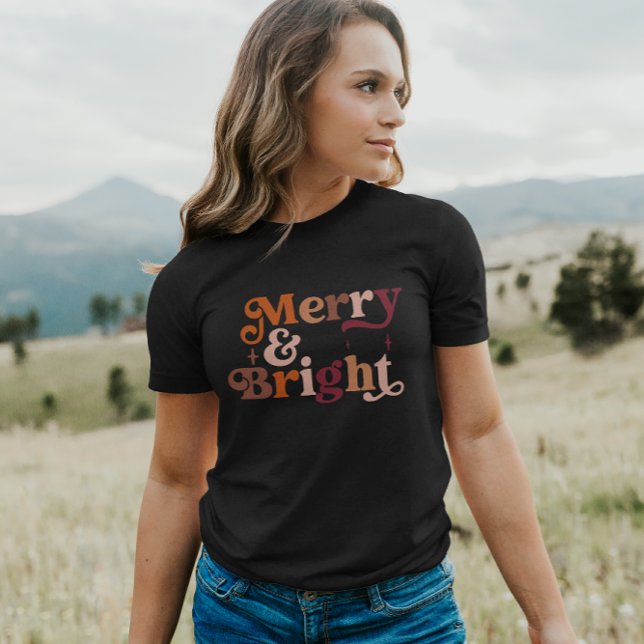 Boho Retro Merry and Bright T-Shirt (Creator Uploaded)