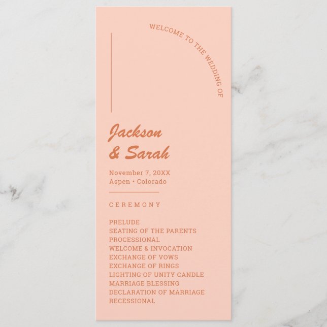 Boho Retro Orange Wedding  Program (Front)