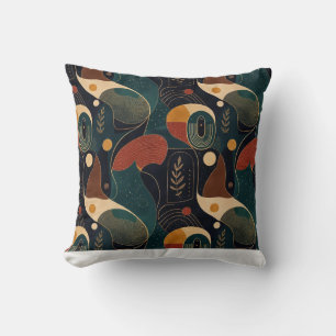 Boho Retro Organic Shapes in Navy Teal Terracotta Throw Pillow