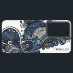 Boho Retro Paisley Design Blue Samsung Galaxy Case<br><div class="desc">Pretty blue paisley design with brown and cream accents for your Samsung Galaxy S21 or S22 phone. This case has a Boho/Retro vibe.  Add your name to make it your own.  This is also available for iPhones--choose your style before placing in cart.</div>