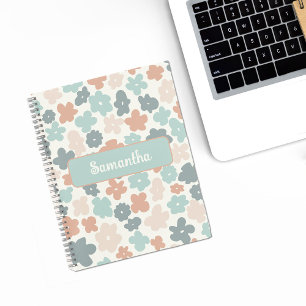 Boho retro pastel flower pattern notebook