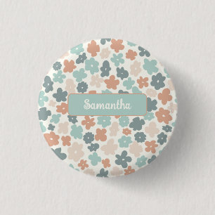 Boho retro pastel flower print 1 inch round button