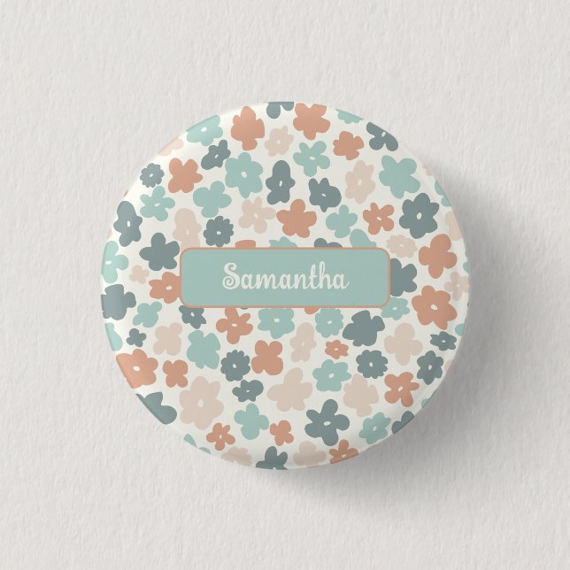 Boho retro pastel flower print 1 inch round button (Front)