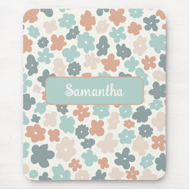 Boho retro pastel flower print mouse pad (Front)