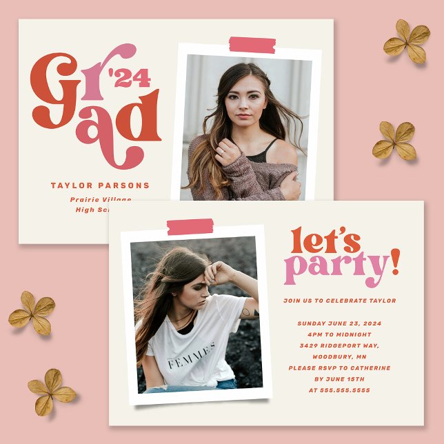  Boho Retro Photo Graduation Invitation (Creator Uploaded)