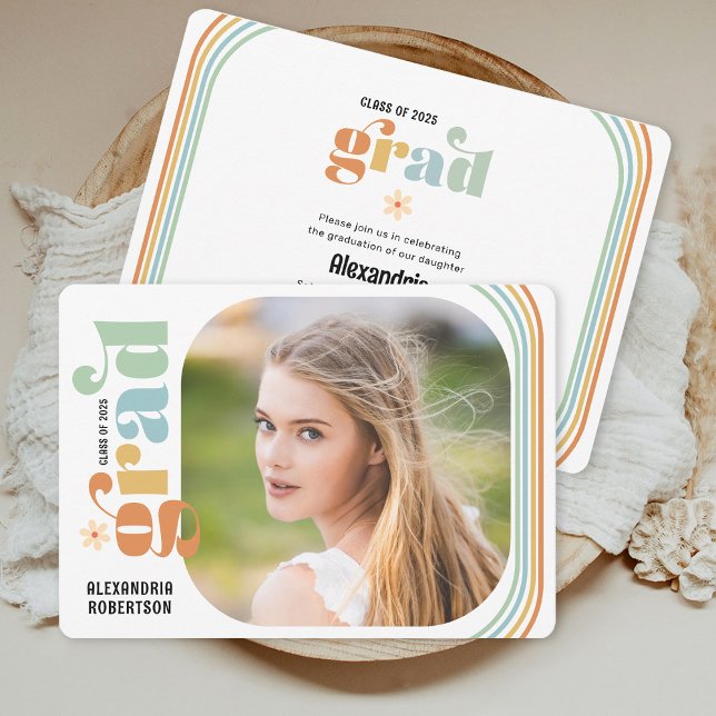 Boho Retro Photo Graduation Party Invitation (Creator Uploaded)