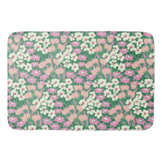 Boho Retro Pink and Sage Cute Floral Bath Mat