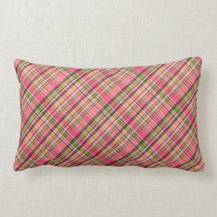 Boho Retro Pink/Green Plaid Coordinating Lumbar Pillow