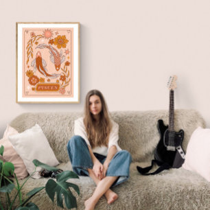 Boho Retro Pisces Zodiac Poster