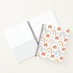 Boho retro rainbow line art moon stars  notebook