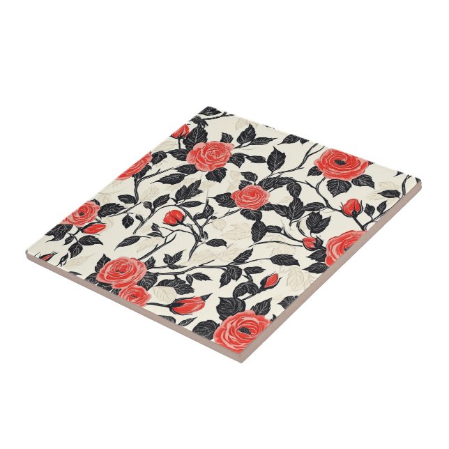 Boho Retro Rose Ceramic Tiles  For Kitchen Floor (Side)