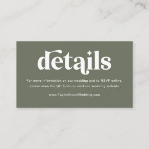 Boho Retro Sage Green Wedding Website Enclosure Card