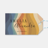 Boho Retro Script Abstract Wavy Lines Yellow Blue