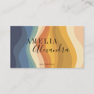 Boho Retro Script Abstract Wavy Lines Yellow QR Business Card