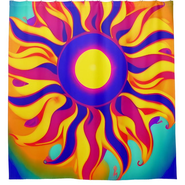 Boho Retro Shower Curtain Sunburst Hippie Vintage (Front)