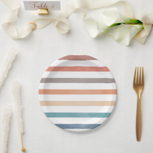 Boho Retro Stripes Pattern Paper Plate