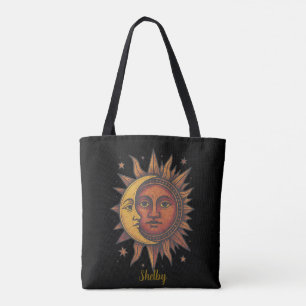 Boho Retro Sun and Moon Unisex Tote Bag