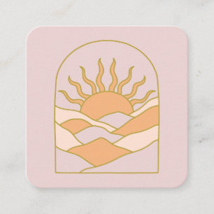 Boho Retro Sunrise Mountains Square Business Card