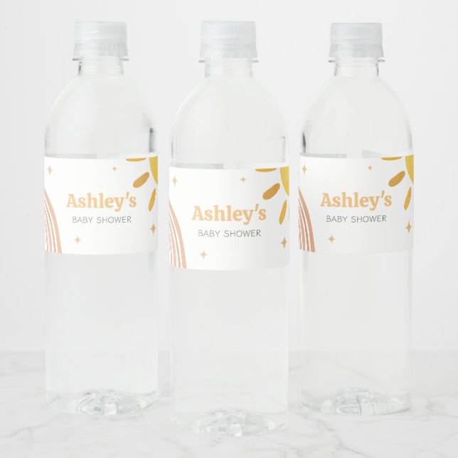 Boho Retro Sunshine Baby Shower Water Bottle Label (Bottles)