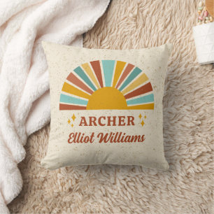 Boho Retro Sunshine Name Throw Pillow