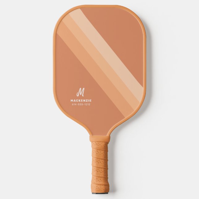 Boho Retro Tan Terracotta Monogrammed Pickleball Paddle (Front)