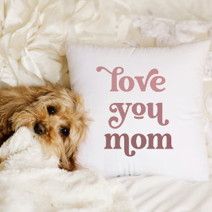 Boho Retro Text   Love you Mom Gradient Pink Throw Pillow