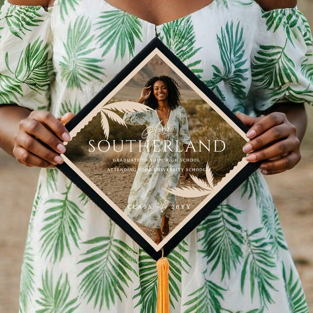 Boho Retro Tropical Palm Tree Graduation Photo Graduation Cap Topper (Boho Retro Tropical Palm Tree Graduation Photo Graduation Cap Topper)