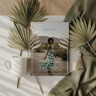 Boho Retro Tropical Palm Tree Graduation Photo Invitation