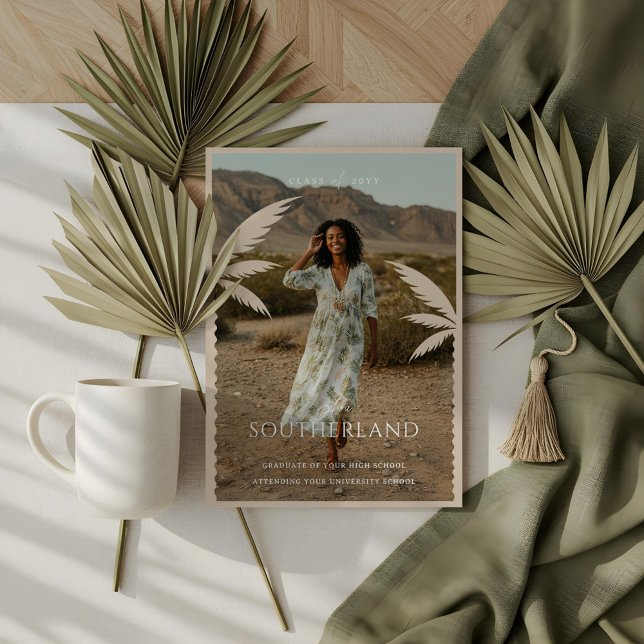 Boho Retro Tropical Palm Tree Graduation Photo Invitation (Boho Retro Tropical Palm Tree Graduation Photo Invitation)