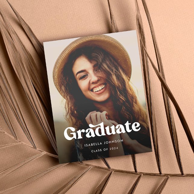 Boho Retro Typography Photo Graduation Announcement Postcard (Creator Uploaded)