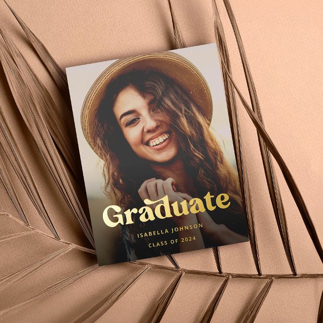 Boho Retro Typography Photo Graduation Foil Invitation Postcard (Creator Uploaded)