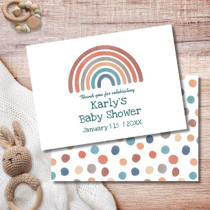 Boho Retro Watercolor Rainbow Baby Shower Thank You Card
