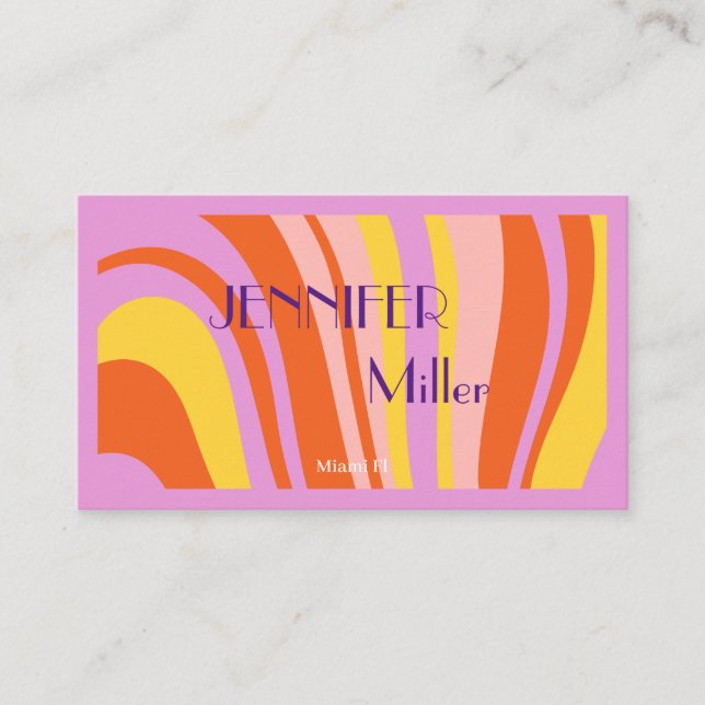 Boho Retro Wavy Lines Social Media QR code  Business Card (Front)