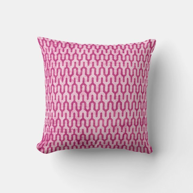 Boho Retro Weave Pattern in Pinks Throw Pillow (Front)
