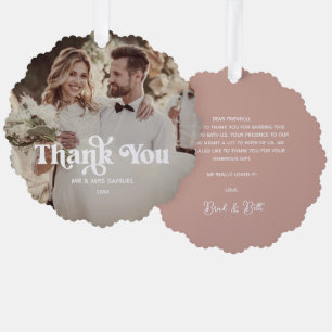 Boho Retro Wedding Thank You Photo Paper Ornament Card