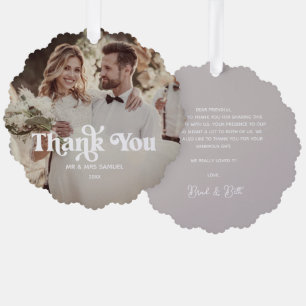 Boho Retro Wedding Thank You Photo Paper Ornament Card