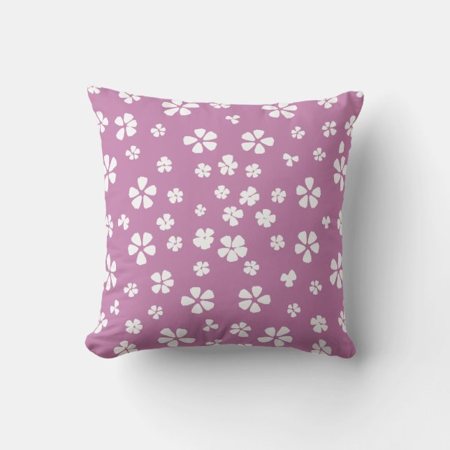Boho retro white wildflower crocus purple  throw pillow (Front)