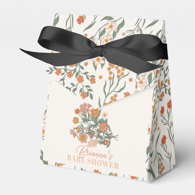 Boho Retro Wildflower Baby Shower Favor Box (Front Side)