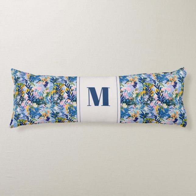 Boho Reversible Abstract Floral Art Monogrammed  Body Pillow (Front)