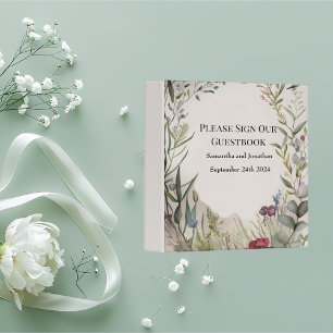 BOHO Ring of Flowers and Branch Wedding Guest Book Binder