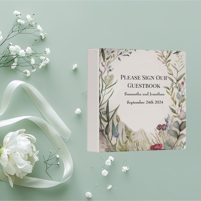 BOHO Ring of Flowers and Branch Wedding Guest Book Binder (Creator Uploaded)