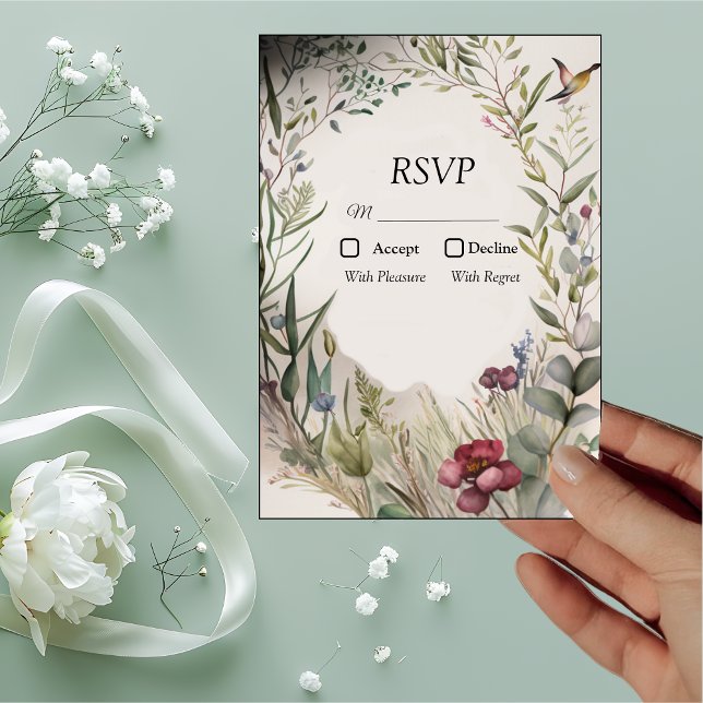BOHO Ring of Flowers and Branches RSVP Card (Creator Uploaded)