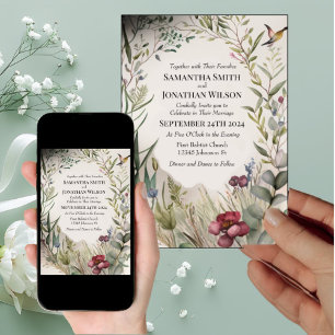 BOHO Ring of Flowers and Branches Wedding Invitation