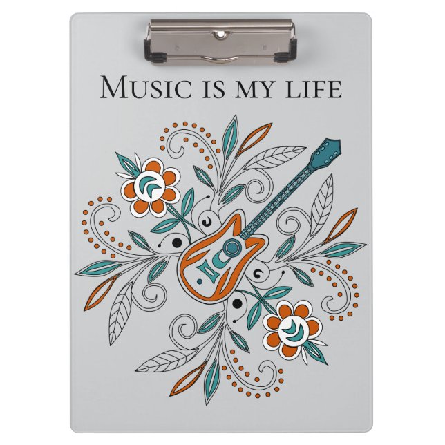 Boho Rock’n’Roll guitar with flowers Clipboard (Front)