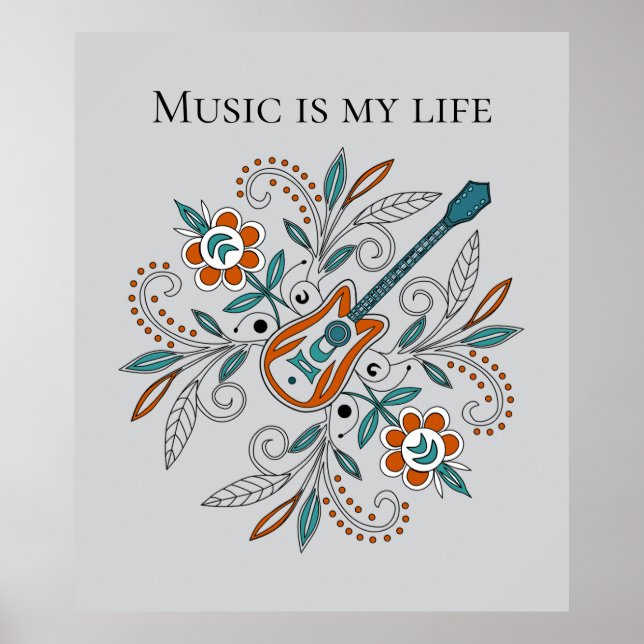 Boho Rock’n’Roll guitar with flowers Poster (Front)