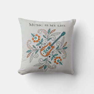 Boho Rock’n’Roll guitar with flowers Throw Pillow