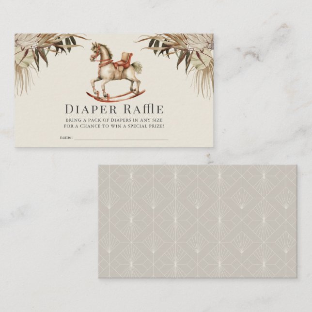 Boho Rocking Horse Diaper Raffle Ticket Enclosure Card (Front/Back)