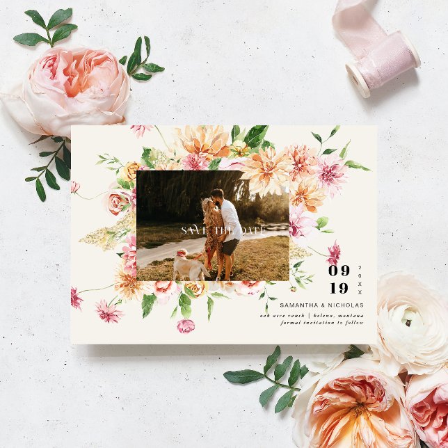 Boho Romantic Floral Blooms Photo Save the Date (Créateur téléchargé)